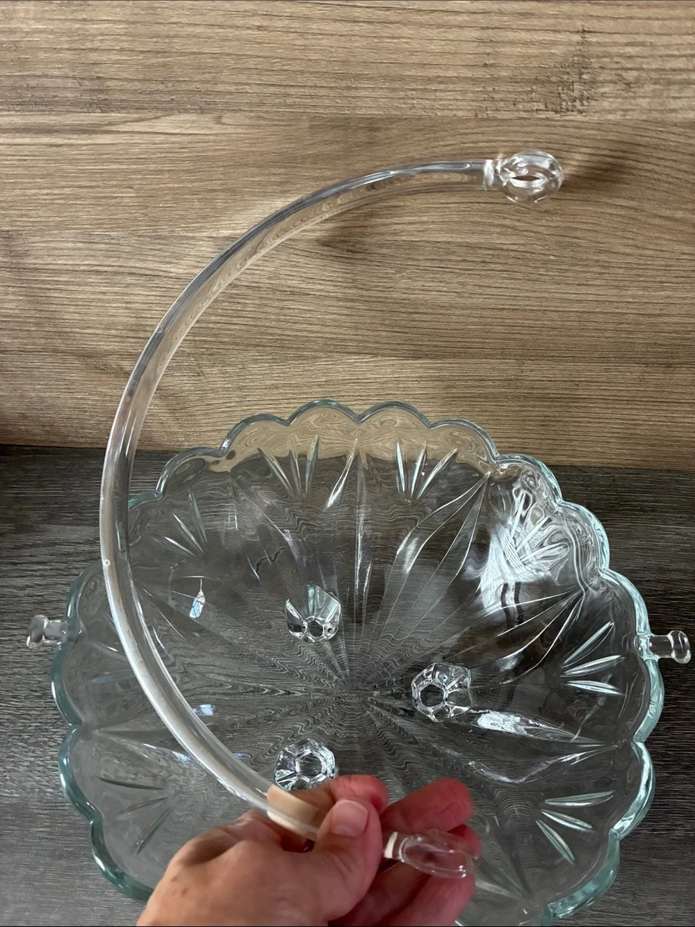 Vintage Home Interiors Glass Fruit Bowl with Lucite Handle Holiday Centerpiece